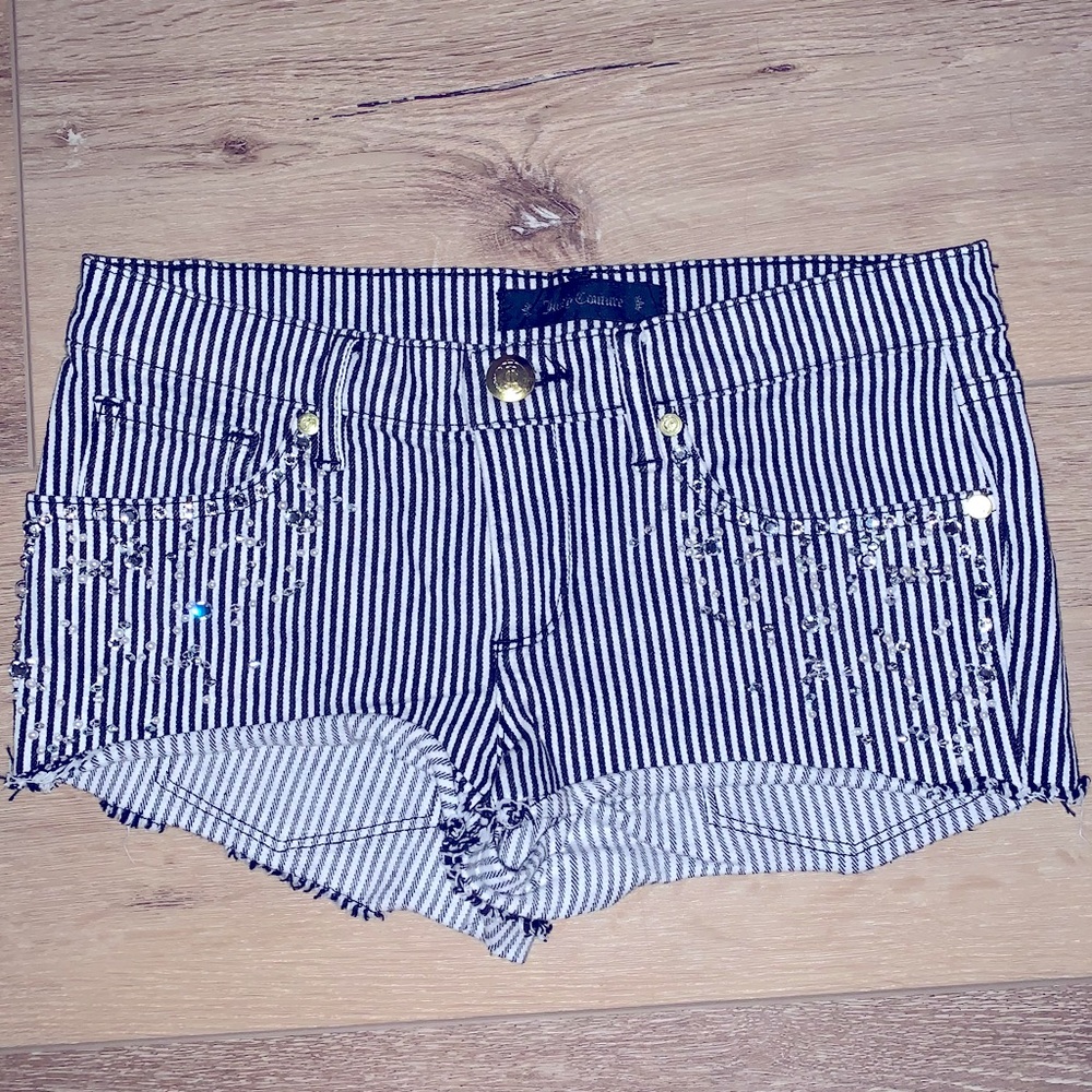 Juicy couture black & white striped bedazzle short